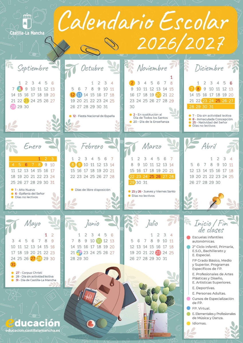 Calendario Escolar 2025-26 CLM Calendario Escolar de Castilla-La Mancha 2026-2027
